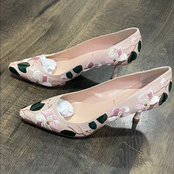 Kate Spade Pink and Green Floral Heels 7 - Picture 2 of 7